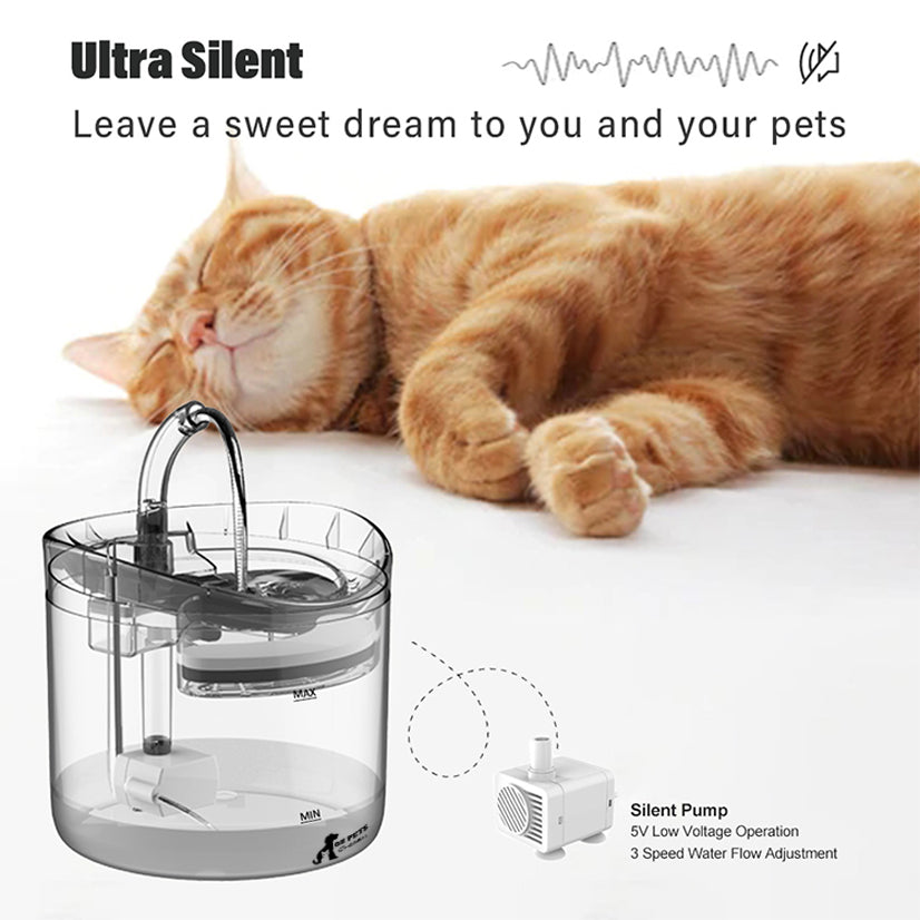 OZ PETS CHOSEN Cat Water Fountain, 1.8L Clear Automatic Water Dispenser for Pet Drinking Fountain, Dog Water Dispenser, Ultra Quiet, Adjustable Water Flow, Activated Carbon.
